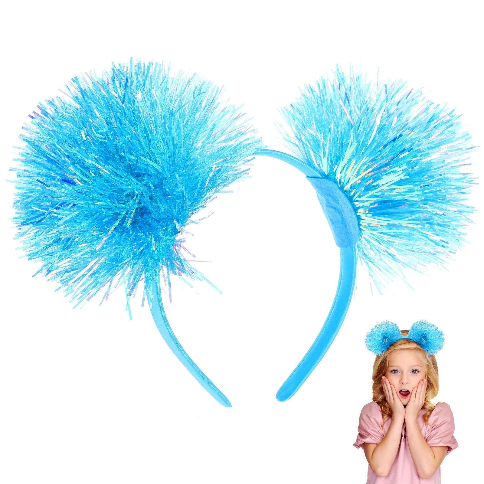 

Повязка на голову, маленькие повязки на голову для Хэллоуина, помпон, блестящая мишура, сумасшедший синий праздничный головной убор, помпоны, регулируемые