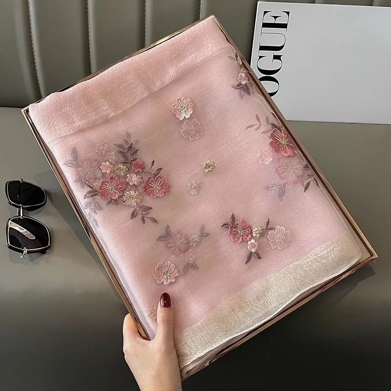 Silk Scarf for Women\'s Versatile Light Luxury Style Hangzhou Silk High end Scarf for Autumn and Winter Warm Scarf