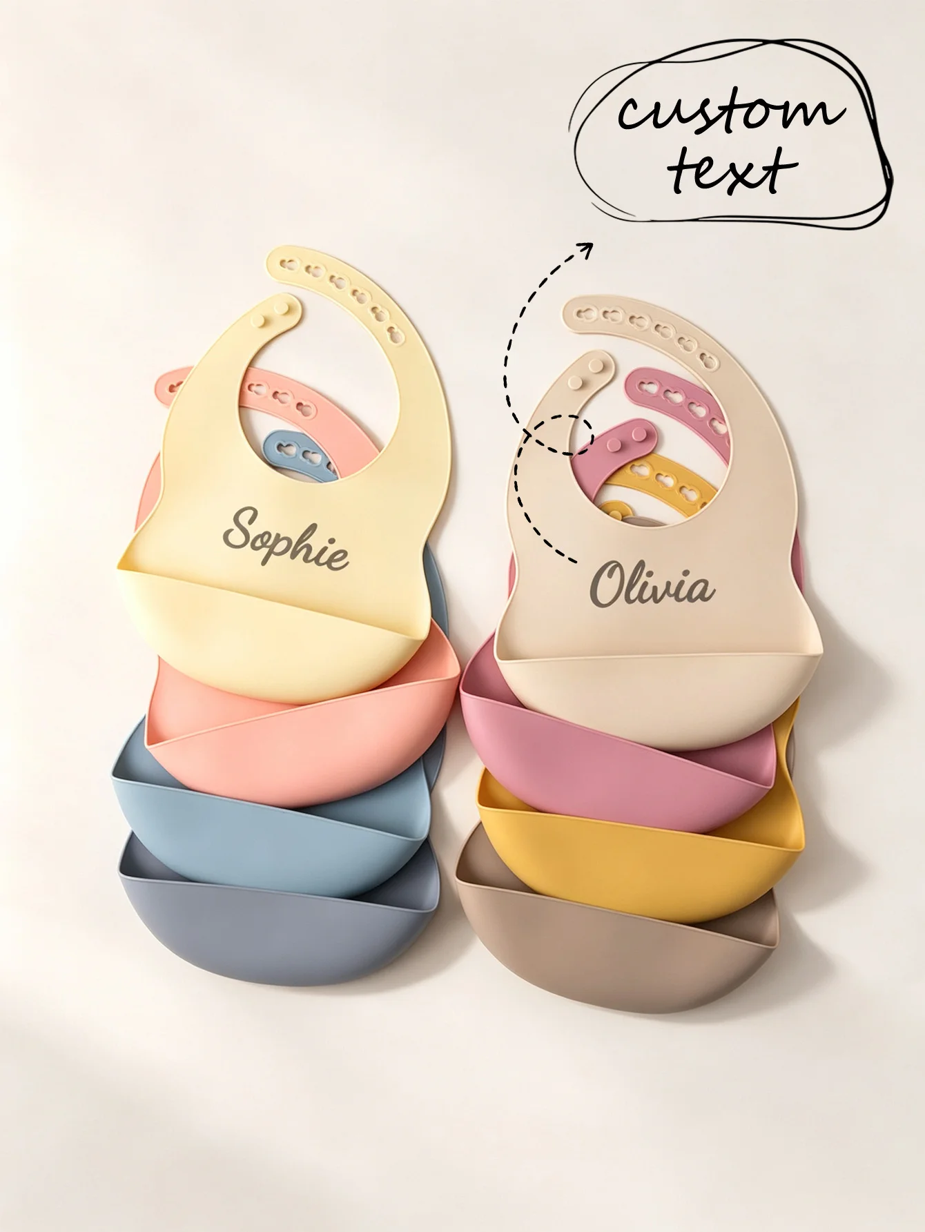 Color Kids 1PCS Customized Name Silicone Baby Bib Adjustable Waterproof Feeding Bib Soft Drool Bib Saliva Towel Baby Stuff