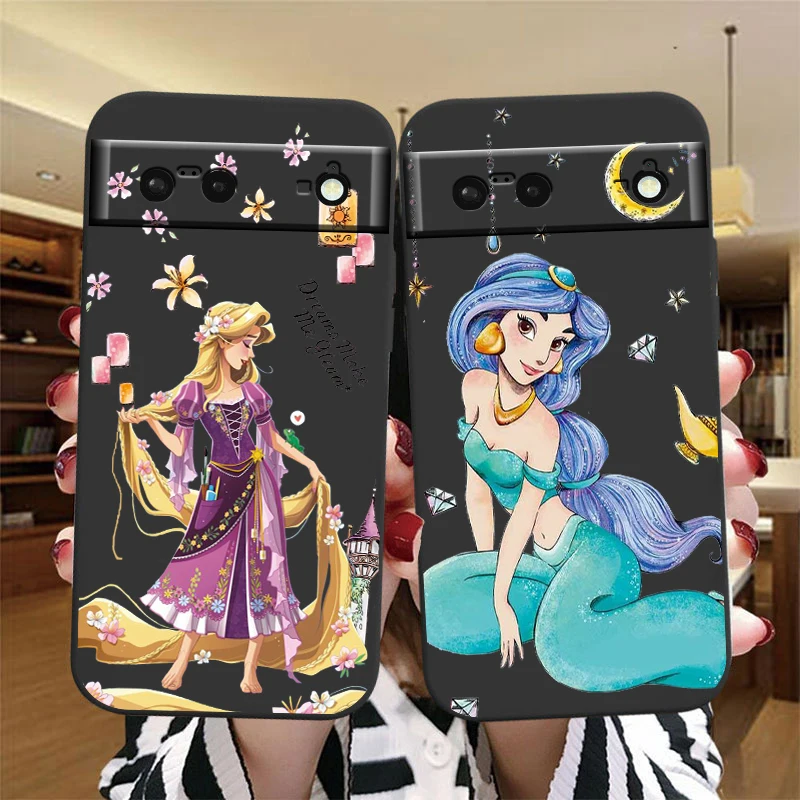 Princess Tangled Rapunzel For Google Pixel 8 7A 7 6A 6 5A 5 4 4A XL 5G Black Silicon Shockproof Shell Funda Phone Case