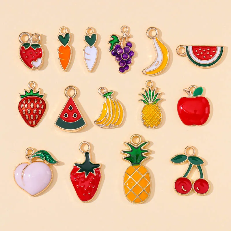 20 pcs/lot Fashion Strawberry Fruit Alloy Enamel Pendant Accessories Charms for Women, Earrings/Necklace Handmade DIY Jewelry