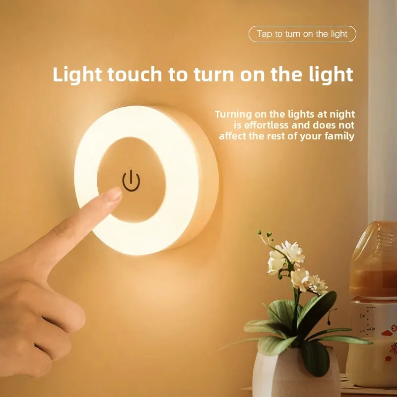 

8CM Rechargeable Led Night Light with Touch Switch Wireless Wall Lamp Reading Book Light 3-Colors Dimmable for Bedroom Cabinet