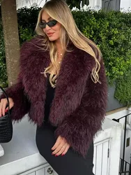 Vintage Women Faux Fur Coat Winter for Women Turndown Collar Thick Warm Fur Outerwear Ladies Casual Slim Long Sleeve Coats Chic