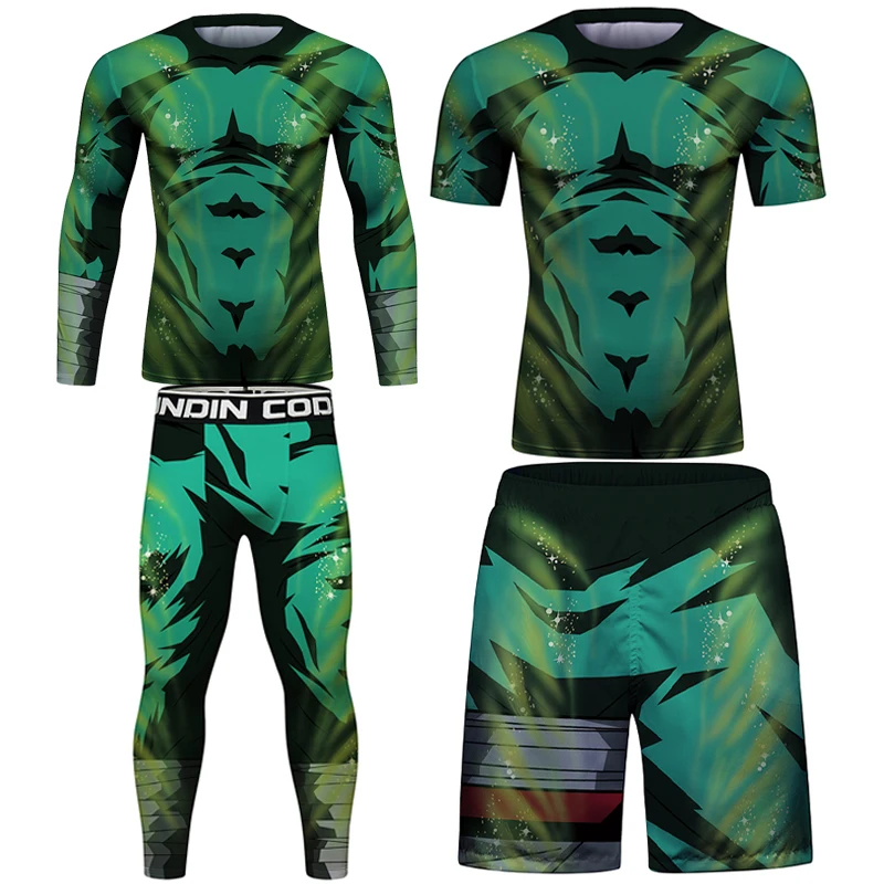 Boxe rashguard jiu itsu t-camisa + mma shorts sportsuit homens 3d compressão kickboxing fighwear aptidão bjj muay thai conjunto de roupas