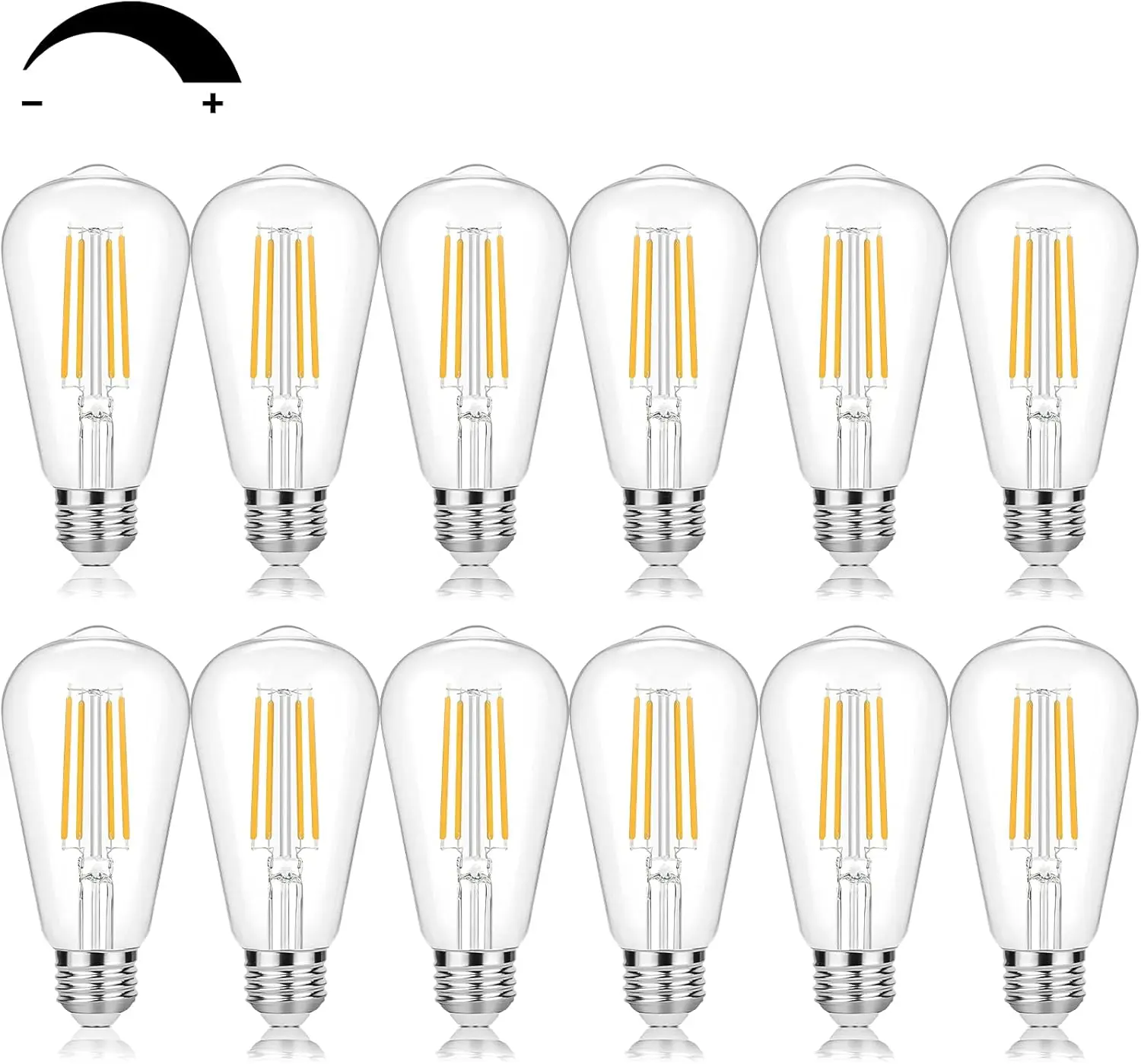 

60W Equivalent Dimmable ST58 LED Bulbs, 800LM Warm White 3000K, E26 Base, 12 Pack