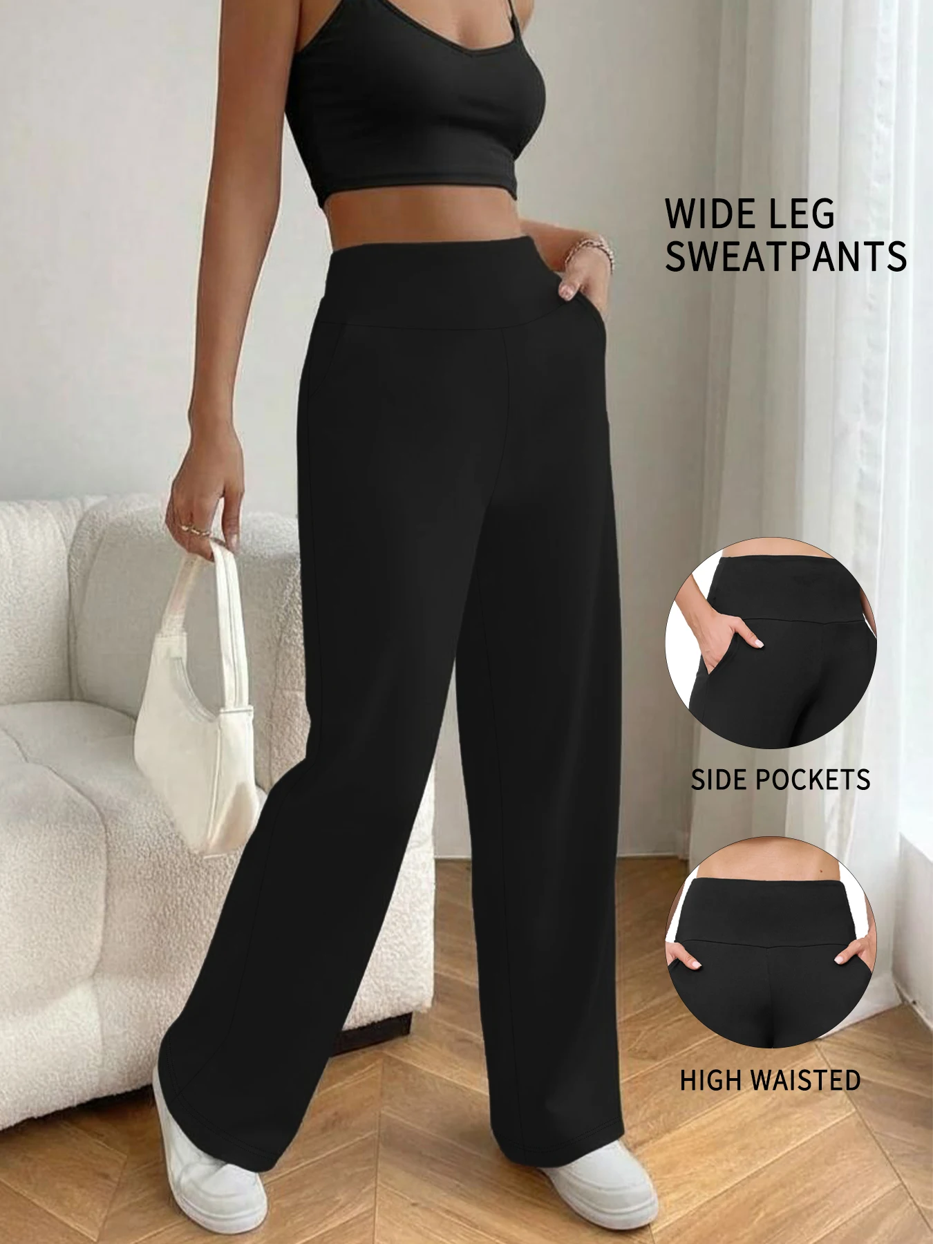 

Супермягкие пижамные брюки с высокой талией для женщин, широкие брюки с карманами для дома или улицы. ﻿