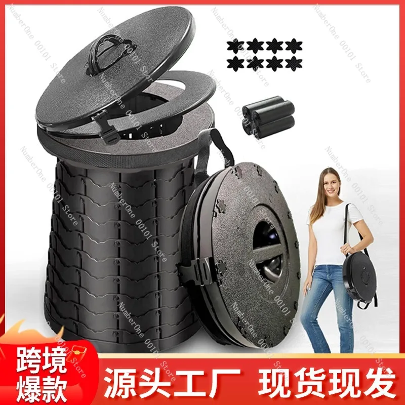 Large Capacity Portable Folding Camping Toilet Outdoor Emergency Commode for Car Travel Adjustable Height Thickened Mobile Potty