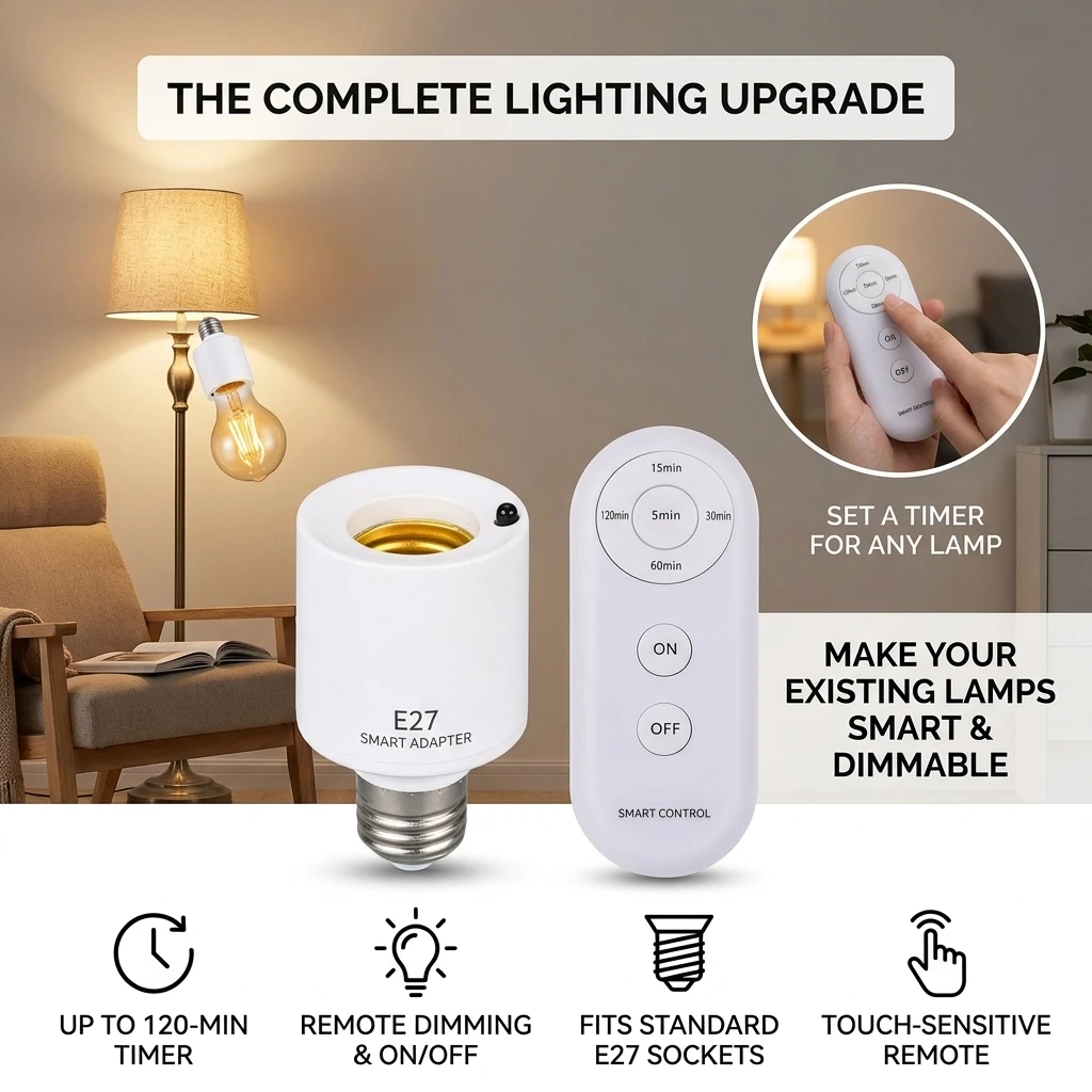 E27 Screw Remote Control Lamp Head Intelligent Timer 220V Bulb Holder 5-speed Timer Switch LED Lamp Holder Environment