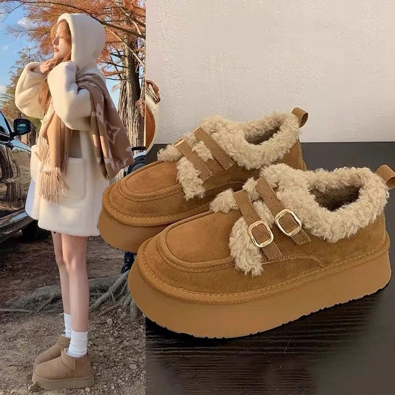

Soft round head winter shoes women's casual platform snow boots flat bottom fleece warm fashion comfortable shoes