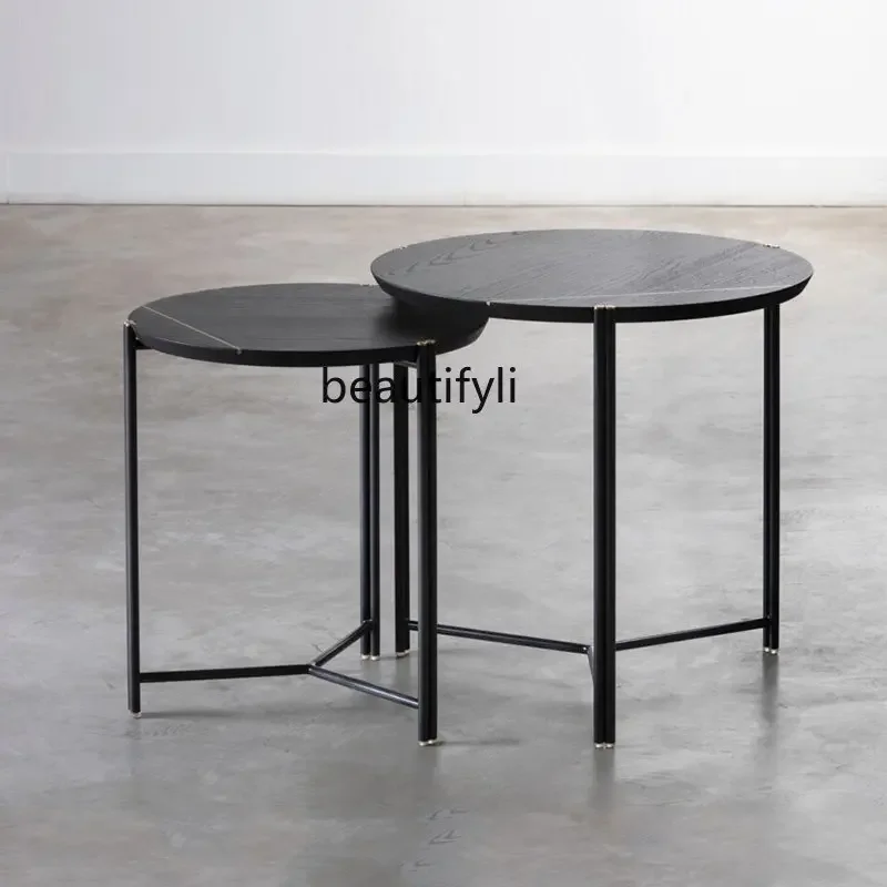 

Журнальный столик zq в скандинавском стиле, круглый шпон из массива дерева, чайный столик, высококачественный черный приставной столик