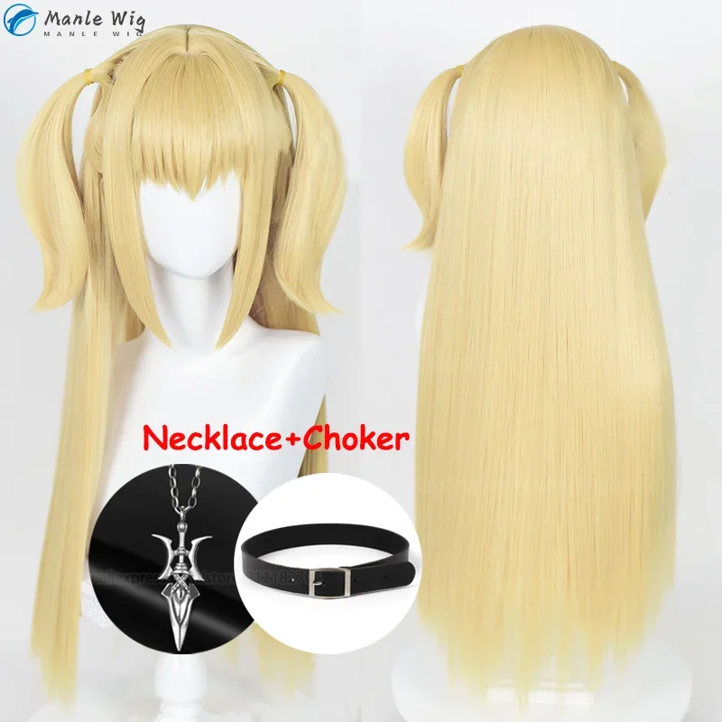 70cm Long Misa Amane Cosplay Wig Anime Wigs MisaMisa Wig Choker Neckle Yellow Resistant Hair Party Wigs Props Wig Cap