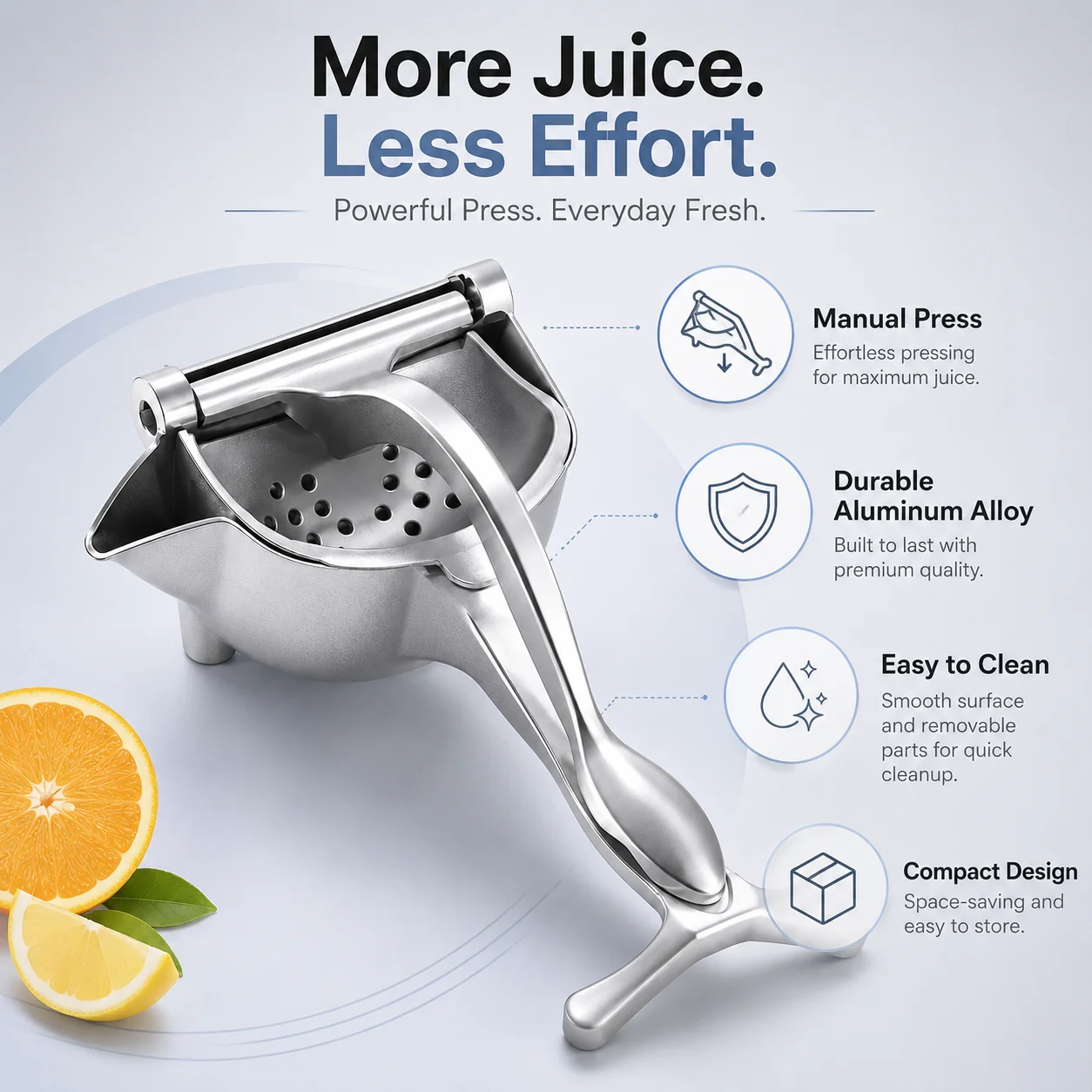 Manual Citrus Juicer Press, Handheld Fruit Squeezer with Perforated Bowl for Lemons, Limes and Oranges view 6