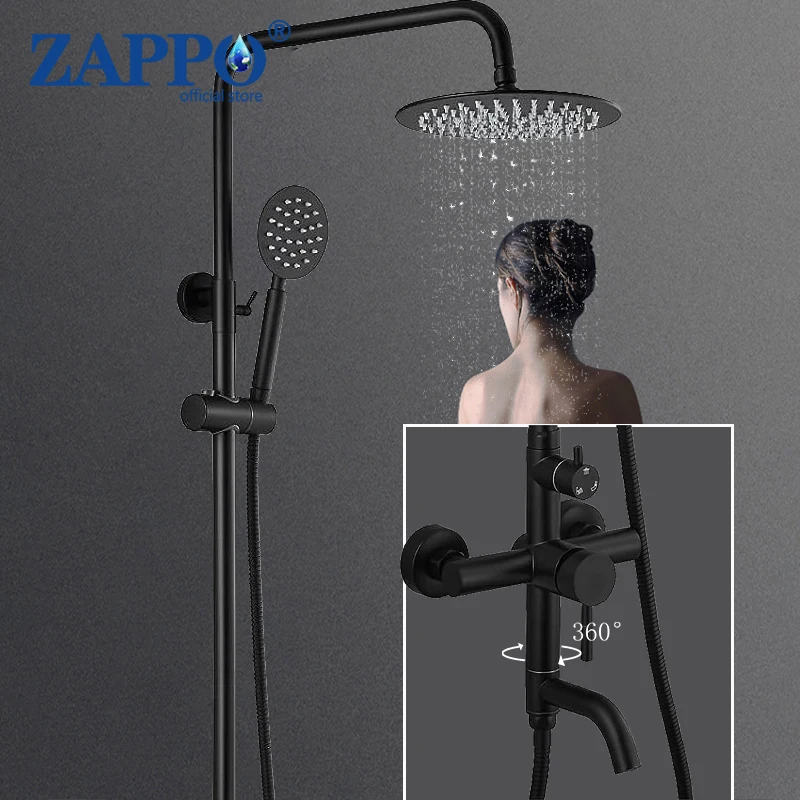 

ZAPPO Shower faucet Set Matte Black Triple Function with Adjustable Hand Sprayer and Tub Spout Mixer Rainfall Shower Head