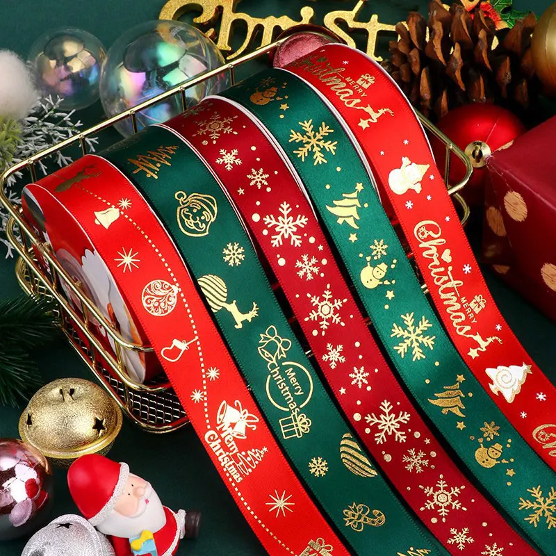 

10Yards/Roll Christmas Ribbons Holiday Christmas Grosgrain Ribbon for Gifts Package Wrapping DIY Crafts Decor Accessories 1/2CM