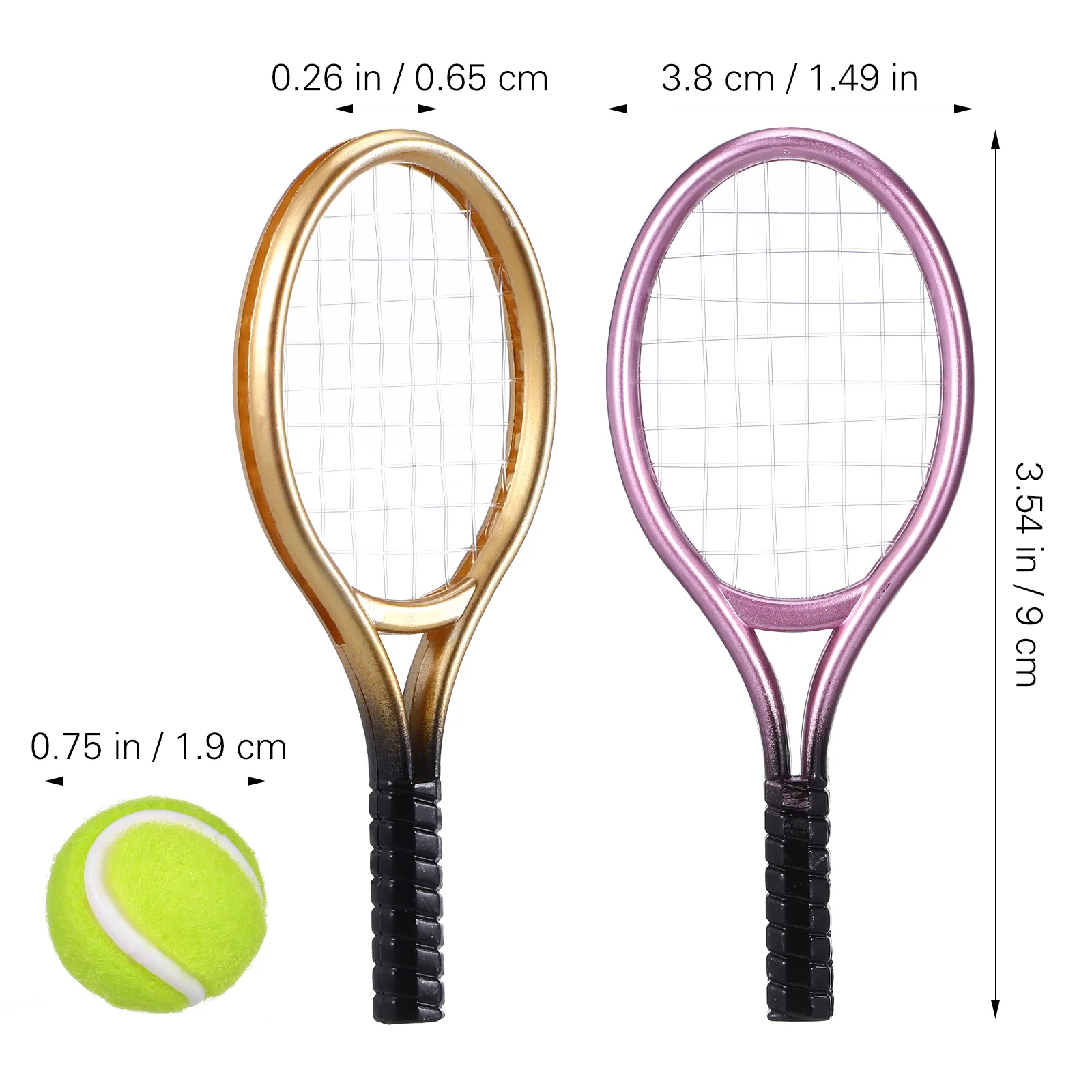 2 sets tennisracket mini-huisdecoratie speelgoedkamer miniatuuruitrusting decoratief plastic ornament