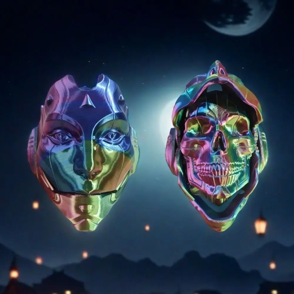 

Machined 3D Printing Mask Model Flip Colorful Skull Mask Model Action Doll Accessories Pla Knight Mask Toy Fashion Handicrafts