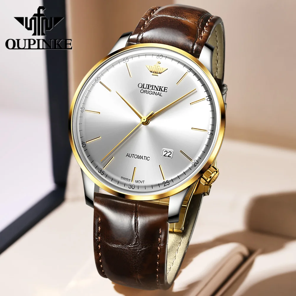 OUPINKE Brand High-End Fully Automatic Watches for Men Original Imported Swiss Movement Ultra Thin Luxury Mechanical Wristwatch