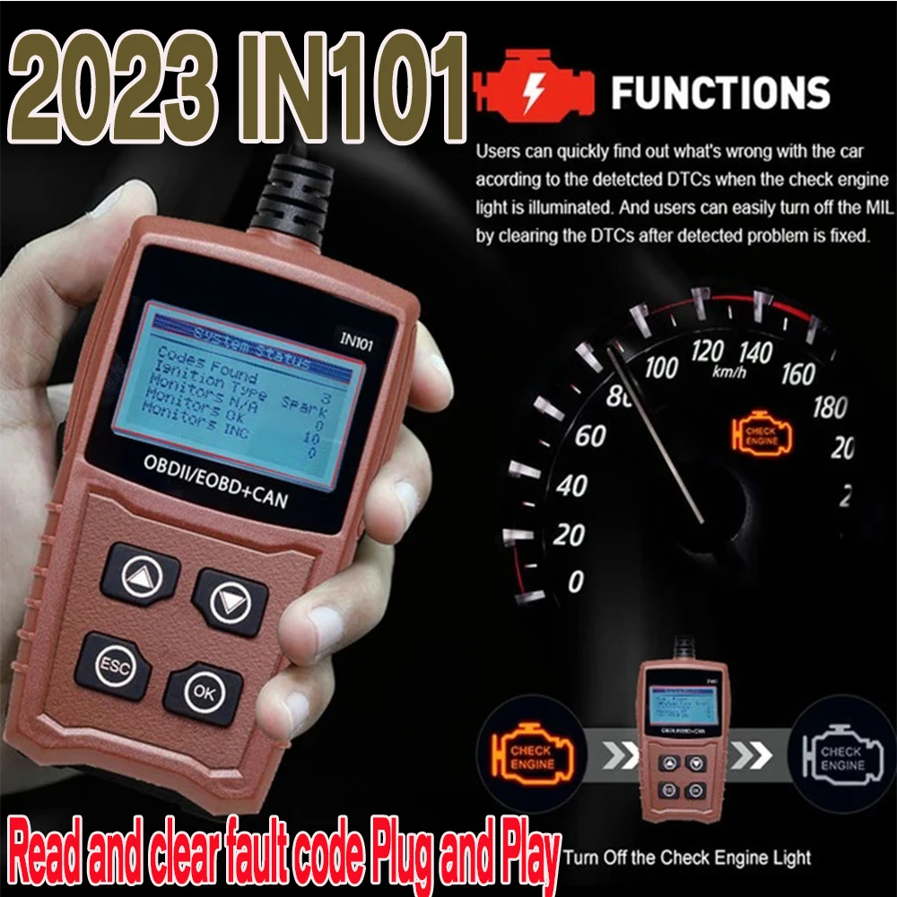 2024IN101 Car Diagnostic Tool Code Reader Engine Light Diagnostic Tool YA101 EOBD Auteo Scanner with Battery Test PK AD310 JP101