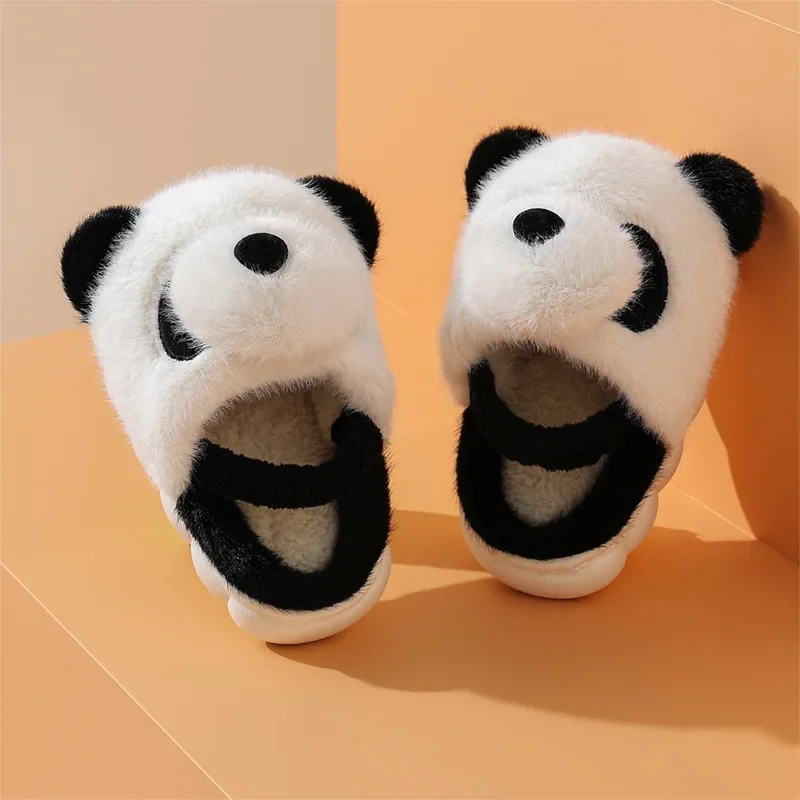 Winter Children Girls Cartoon Panda Bear Indoor Home Fleece Warm Slippers Boys Kids Casual Non-Slip Cotton Shoes