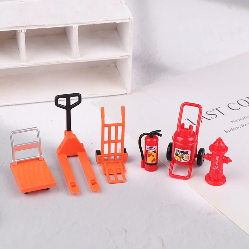 1 Set Dollhouse Simulation Fire Hydrant Handling Tool Miniature Hand Trolley Forklift Mini Platform Cart Toy Construction Props