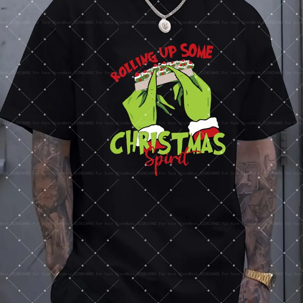 تي شيرت رجالي أسود على شكل روح عيد الميلاد - تي شيرت كاجوال بأكمام قصيرة ورقبة مستديرة صيفي للأطفال تي شيرت رجالي تي شيرت نسائي #1