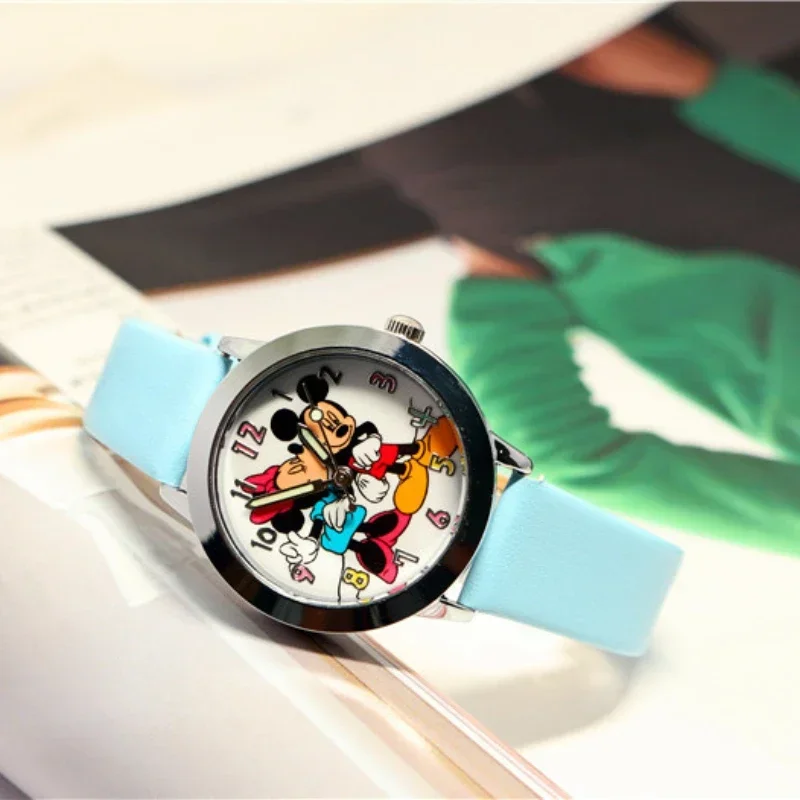 Disney Mickey Minnie เด็กนาฬิกาเด็กชายเวลาเครื่องการ์ตูนเด็กน่ารักนาฬิกา Luminous Quartz นาฬิกาข้อมือ Kado Ulang Tahun