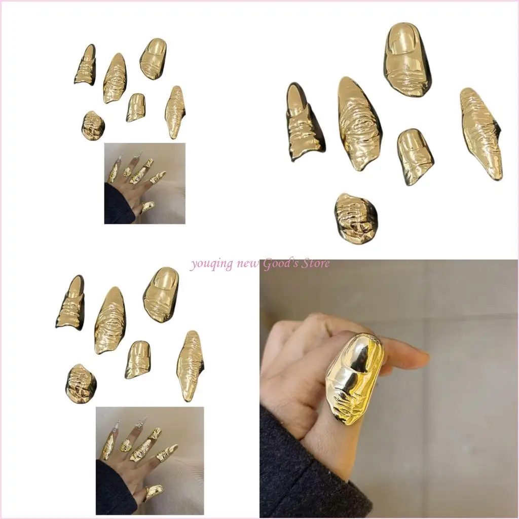 

57QA 6 Pack Multifunctional Rings Easy to Wear Manicure Jewelry Finger Tip Rings Great for Theme Parties and Nightclubs