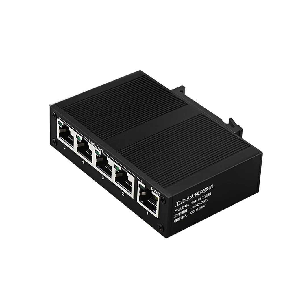 Szybki przełącznik klasy przemysłowej 5-portowy 10mbps/100Mbps RJ45 niezarządzany rozdzielacz sieciowy z metalową obudową DIN Rail IP40