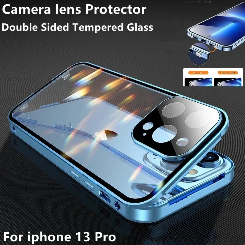 360 Full Protection Metal Magnetic Double Sided Glass Snap Lock Case For iPhone 14 12 11 Pro 13 Max Plus Lens Protection Cove