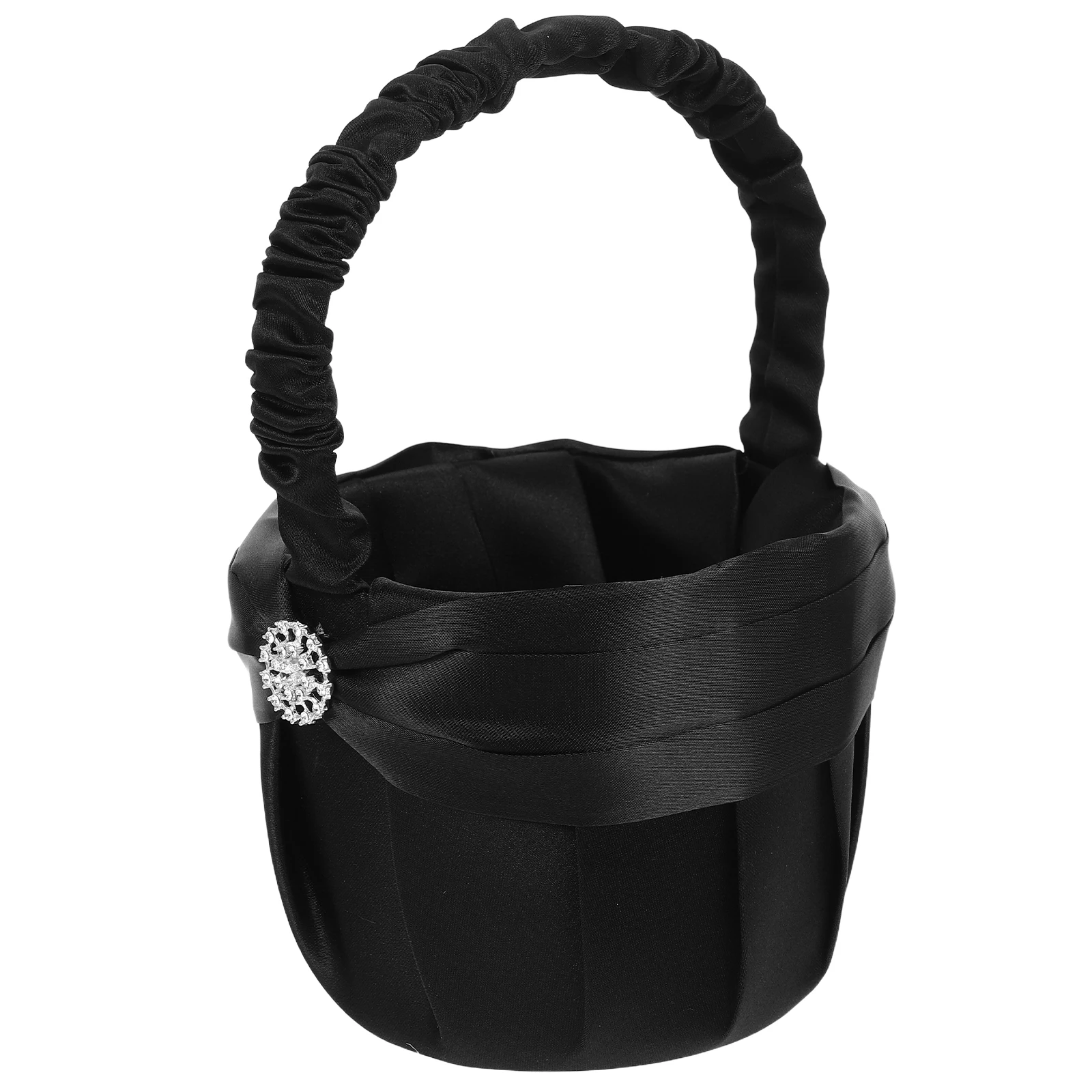 

Elegant Flower Girl Basket Wedding Black Rhinestone Handle Lightweight Sturdy Petal Storage Container for Bridal Party Event
