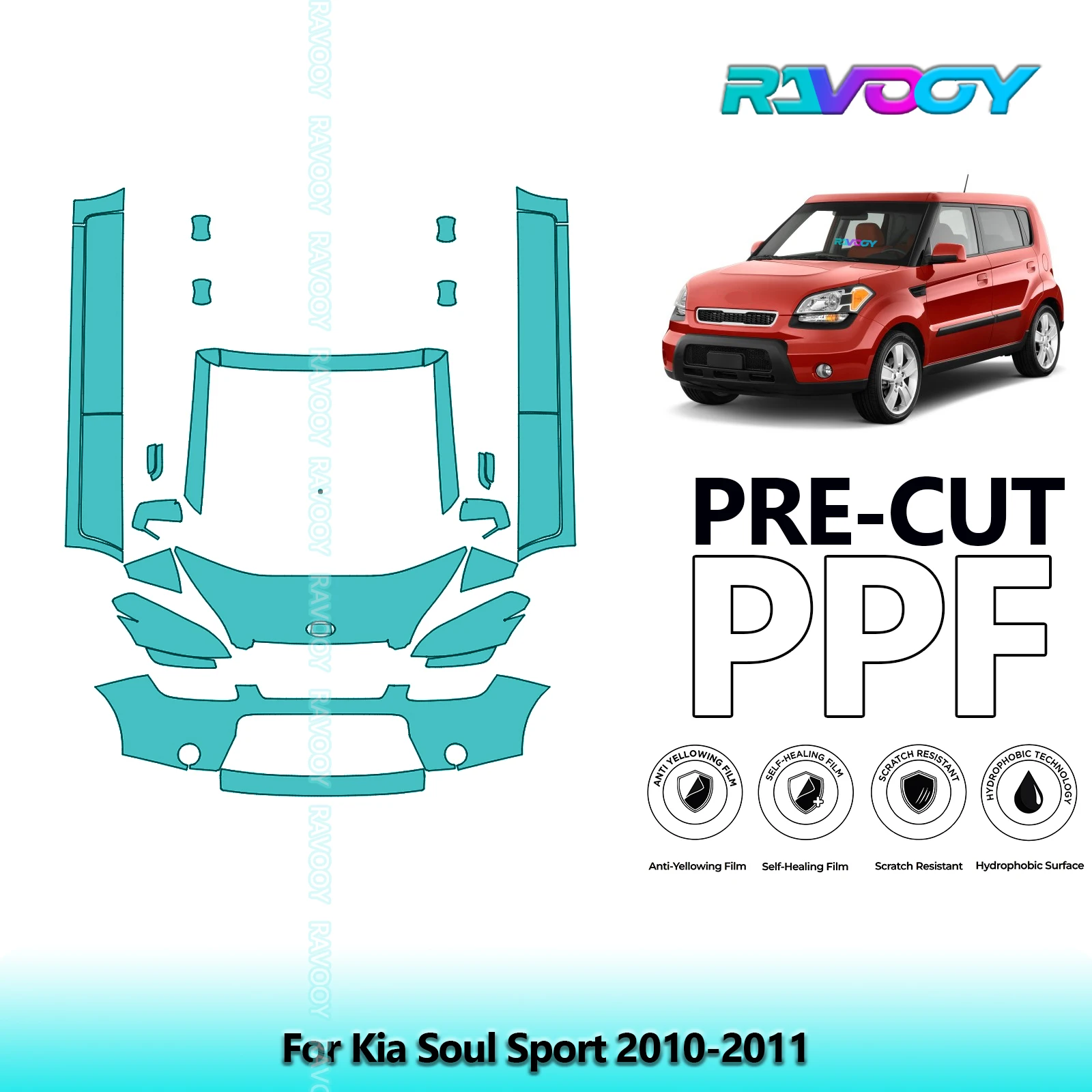 

8.5Mil Precut Paint Protection Film PPF Clear Bra Front Kit+Rockers For Kia Soul Sport 2010-2011