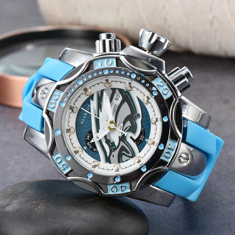 2024 New Fashionable Blue Green Black Three tone Large dial Silicone strap Personalized Luxury Quartz Men's Watch