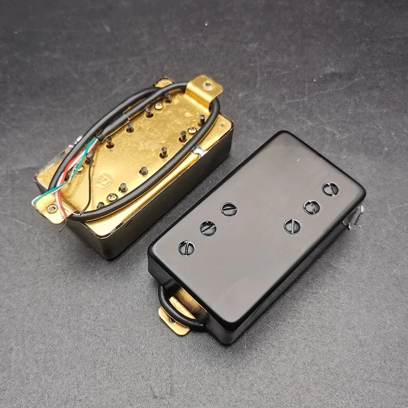 Two Line 3+3 Brass Cover Humbucker Guitar Pickup 4 Coil Cable 7.5k/15k Coil Splitting Pickup for LP Guitar Black