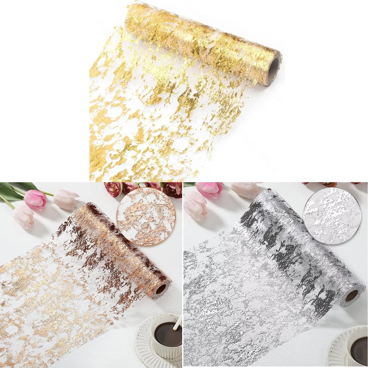 Table Runner Sequin - مفرش طاولة ذهبي لامع معدني، قماش