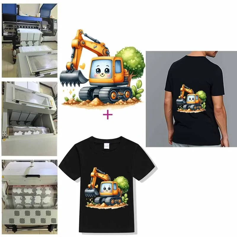 Multi Excavators Heat Transfers For Family Children Clothes DIY Appliques Washable Ironing Sticker Construction Trucks Patches