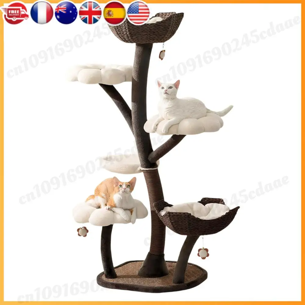 

59-дюймовая специальная полка для кошек в форме цветка с когтеточками, декоративная башня для восхождения, съемная для больших и нескольких кошачьих домов