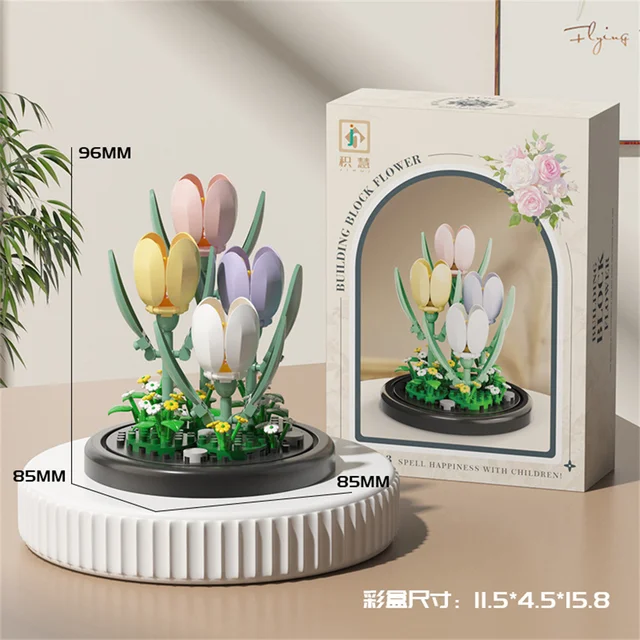 Eternal Flower Bouquet Bonsai Potted Plant Micro Building Blocks Model Home Decoration Toy For Kid Birthday Gift 60
