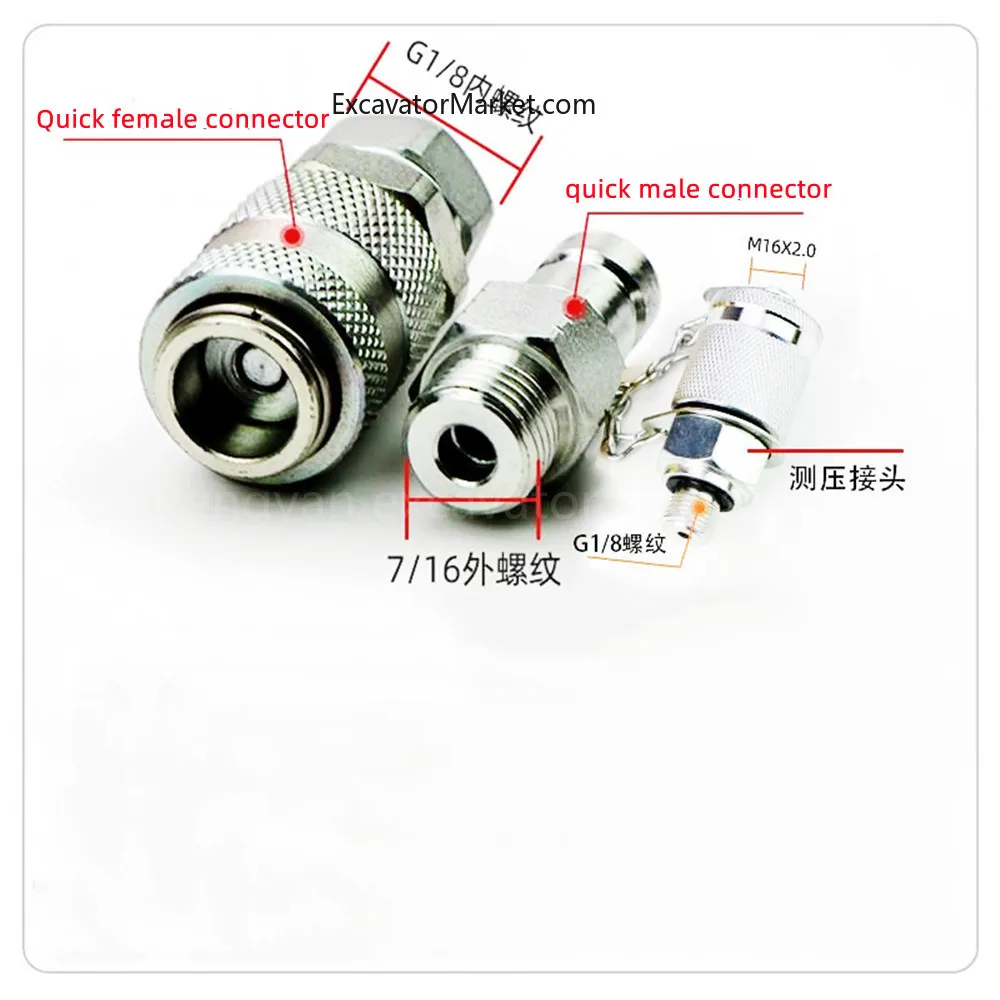 For Caterpillar Cat Excavator Quick  Gauge Pressure Test Hose Connector Hydraulic Pump Test Connector