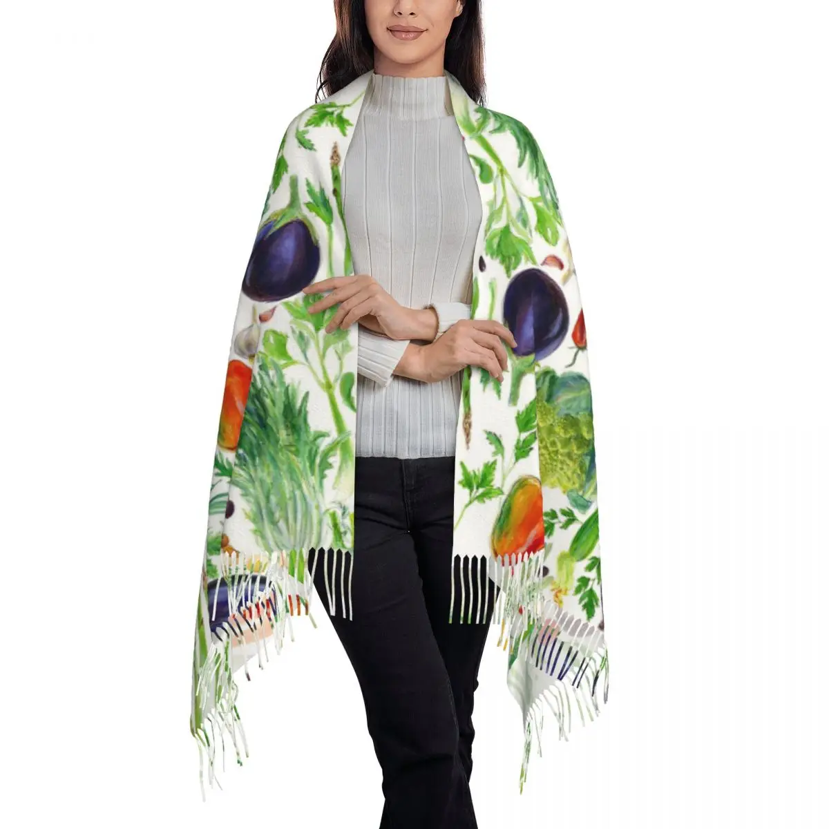 Italian Vegetables Scarf Tassel Scarves for Women Soft Warm Shawls and Wraps Long Fall Winter Shawl Wrap