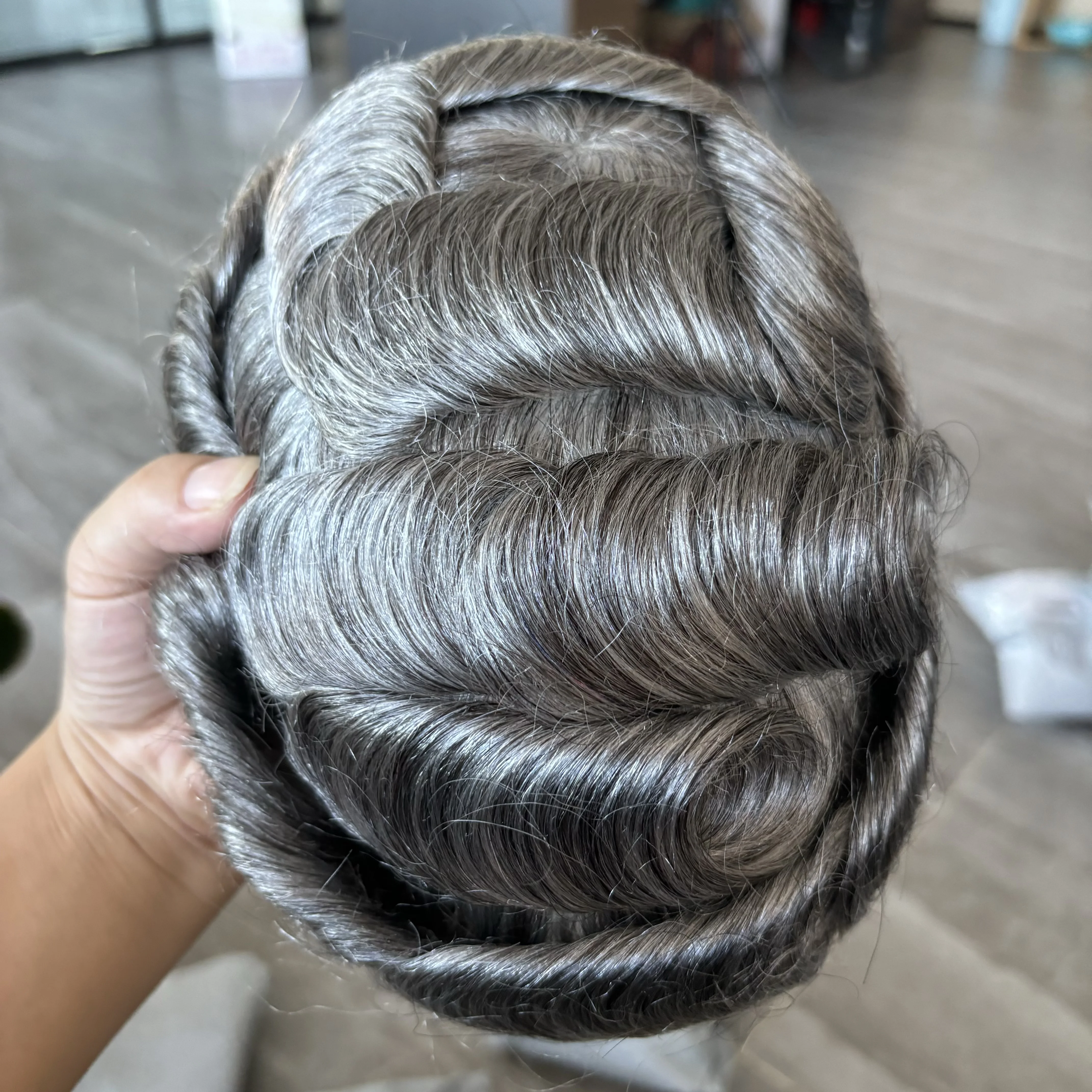 Traspirante Comfort Q6 Swiss Lace Front Virgin Human Hair Men Toupee 1 b80 1 b30 Grey Old Man Hair protesi capillare parrucca naturale