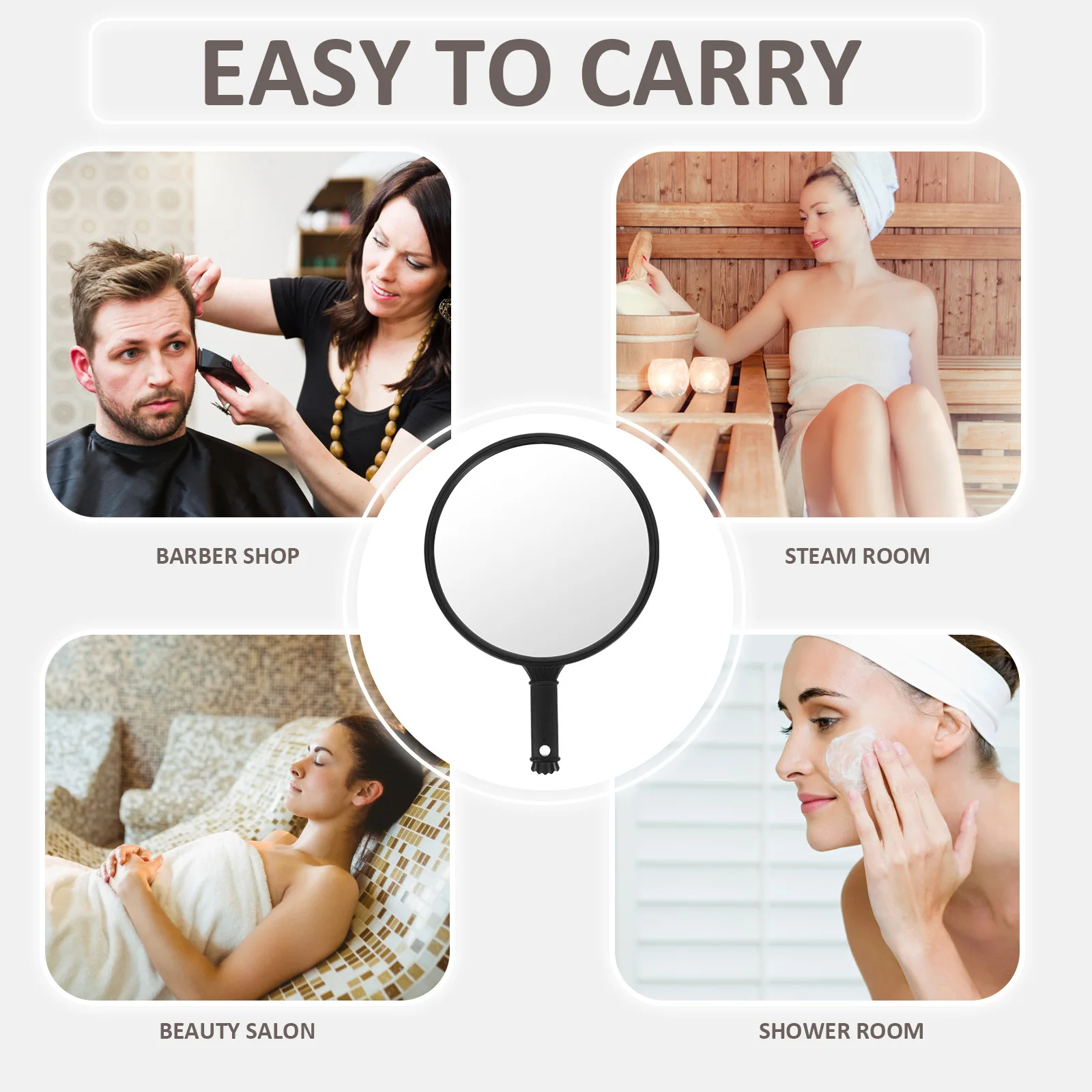 Handheld Makeup Mirror Round Hanging Mirror Clear Surface Barber Salon Portable Makeup Tool