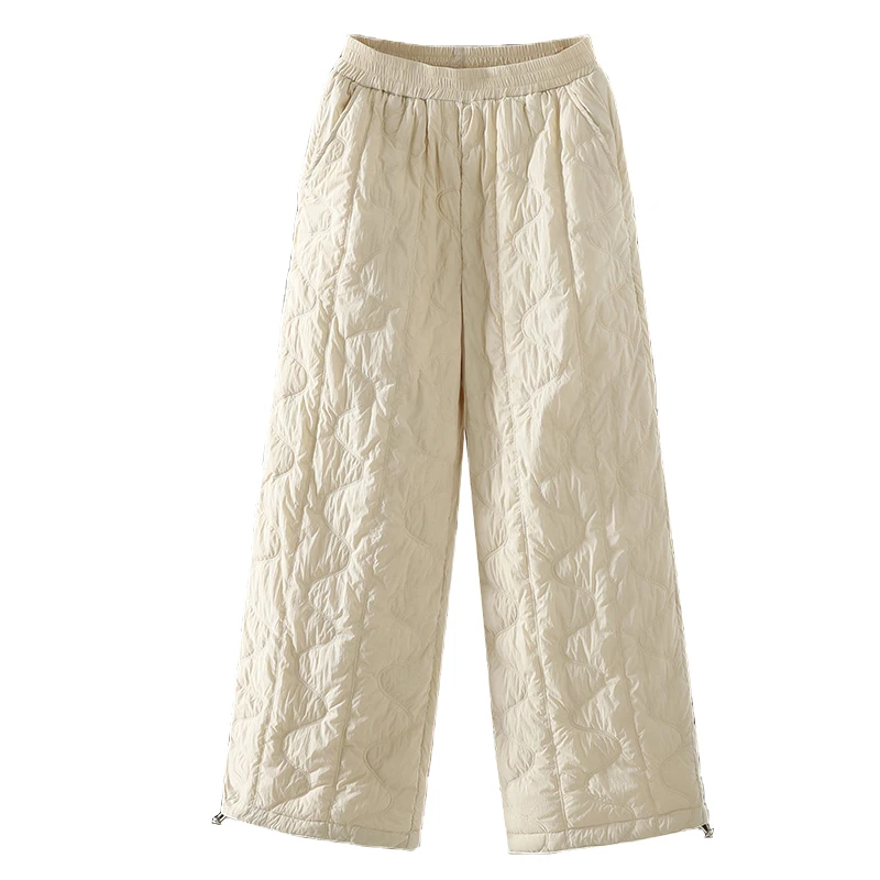 กางเกงขายาวผ้าฝ้ายอุ่นสำหรับผู้หญิง ทรงเอวสูง ขาตรง สไตล์ลำลอง แฟชั่นกันลม ทรงหลวม