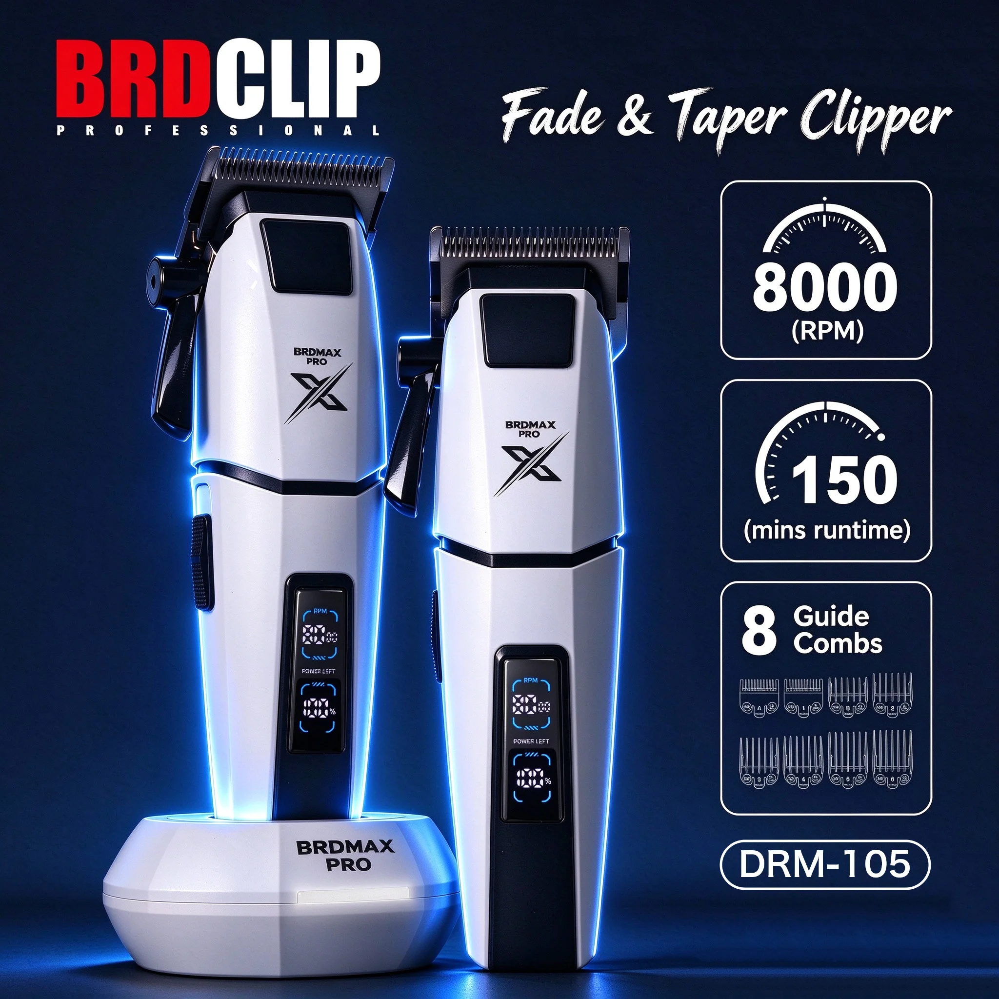 BRDCLIP Weißer Profi-Haarschneider für Friseursalons, 8000 U/min, Geräuscharme Keramikklinge, Herren-Haarschneidemaschine – Detail 1