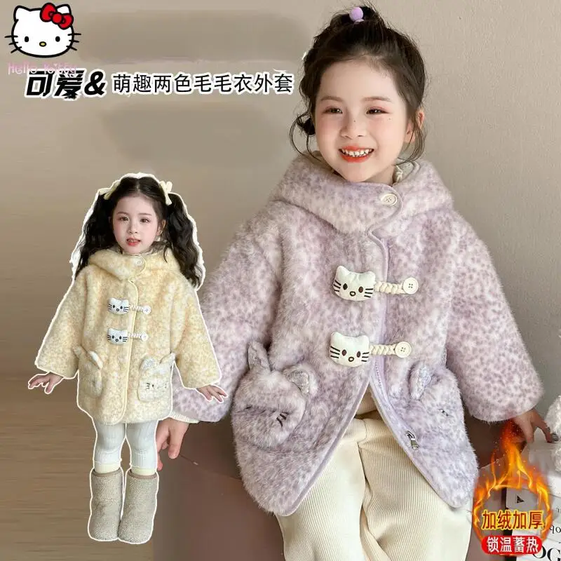 

Новое утолщенное пальто с капюшоном Kawaii Kitten Girls, зимнее детское универсальное теплое пальто с героями мультфильмов в стиле аниме, модная одежда, хлопковые топы