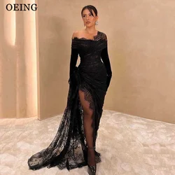 OEING Sexy Black Full lace Mermaid Evening Dresses Long Sleeves Side Split Floor Length Formal Wedding Party Prom Gowns 2024