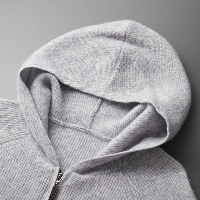 

Autumn and winter 100% pure cashmere cardigan men's hoodie zipper thick sweater loose plus size wool knitted sweater coat