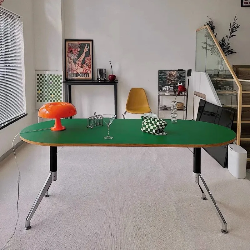 Oval Steel Dining Table Green Simple Coffee Receive Dining Table Northern Europe Office Conjuntos De Salas De Jantar Furnitures