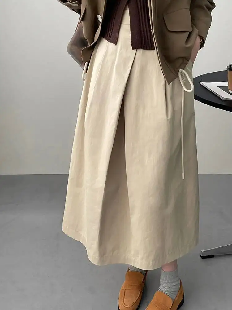 A-line High Waist Apricot Irregular Pleated Elegant Half-body Skirt Women Fashion New Spring Autumn 2026 10CO