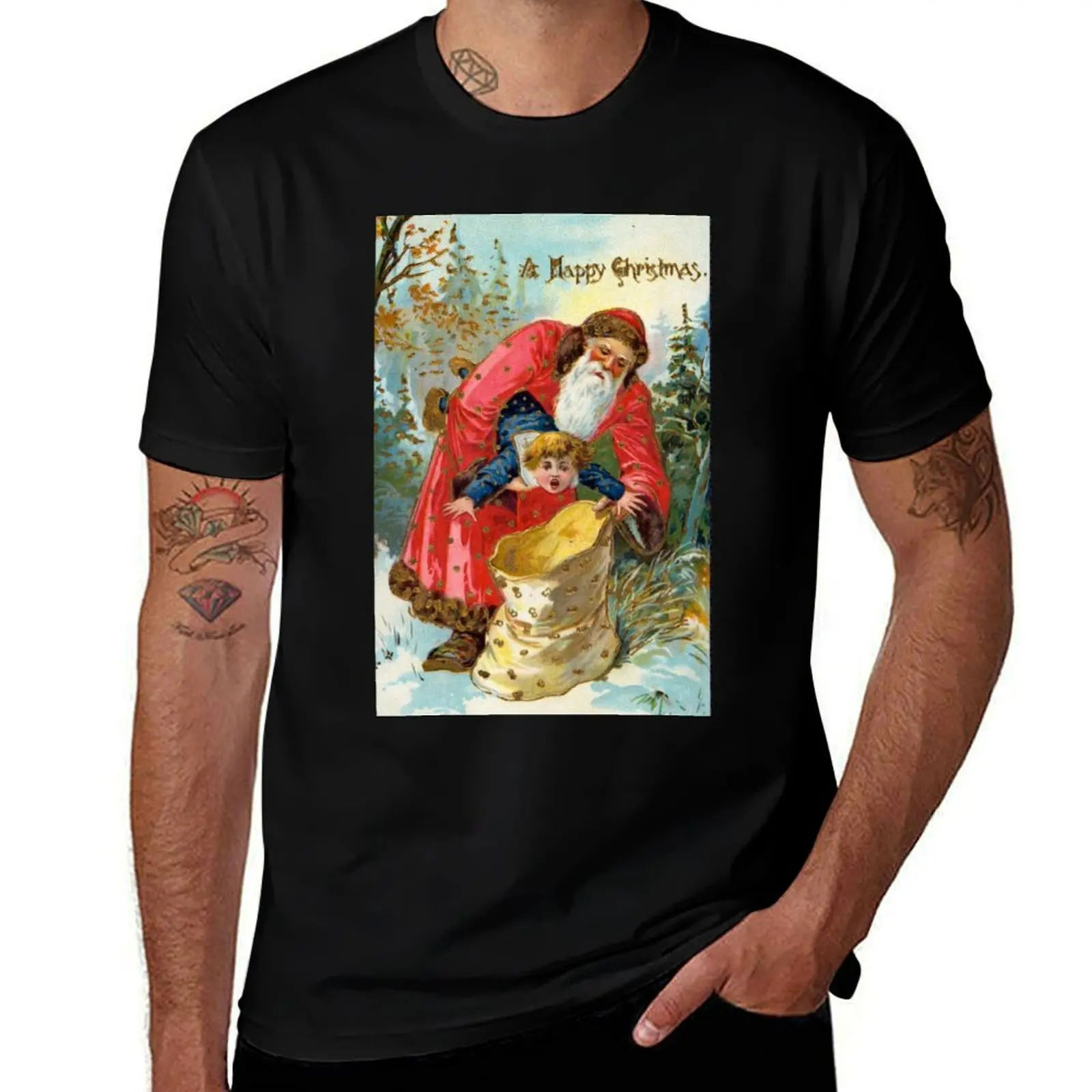 Victorian Santa Stuffing Child into Sack Christmas greeting T-Shirt Ultra Soft Breathable Tee Top T-Shirt