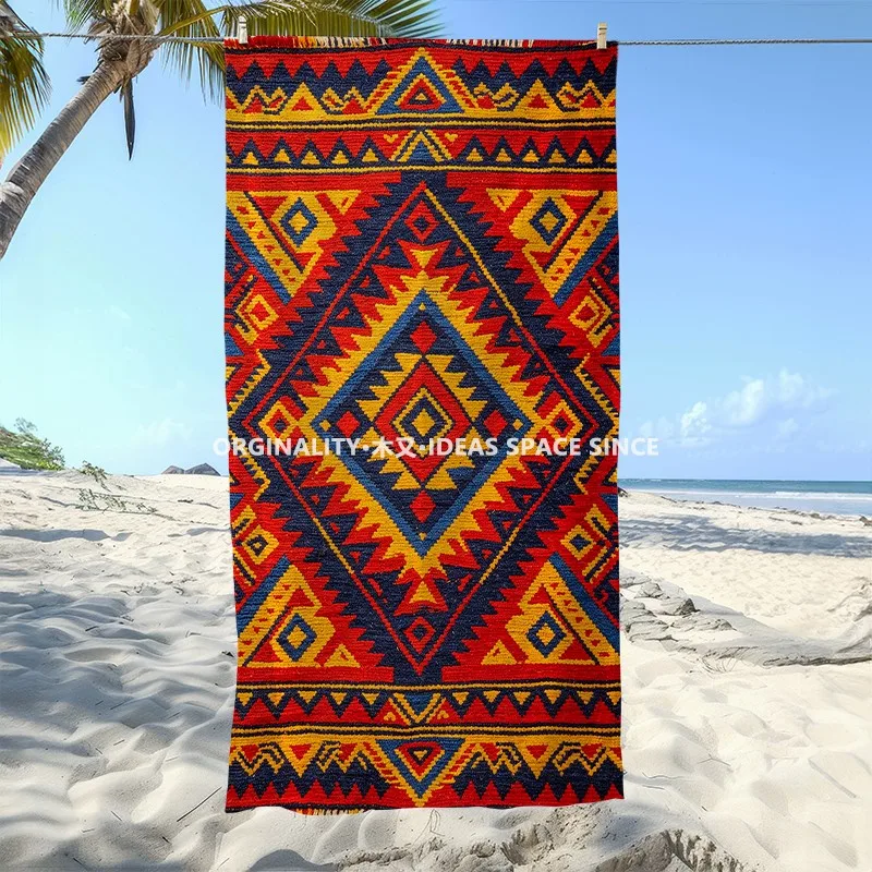 

Southwestern Aztec Geometric Beach Towel Patterned Sunscreen And Windproof Suitable For Swimming Pool Camping Travel
